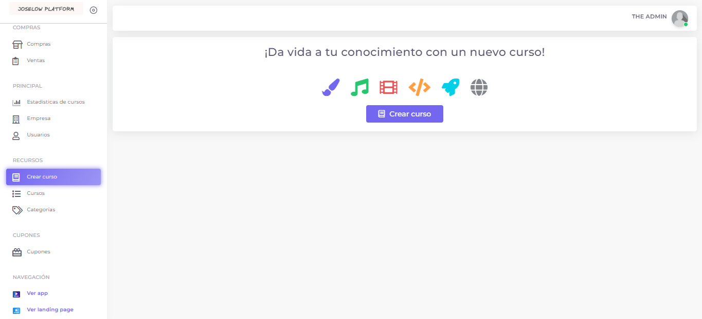 Página principal de la plataforma de cursos